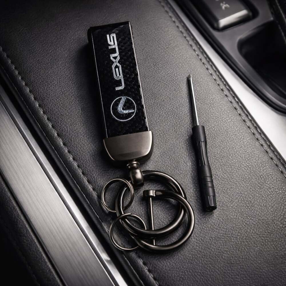 Lexus Carbon Fiber Key Ring and D-Ring Keychain with Screwdriver
